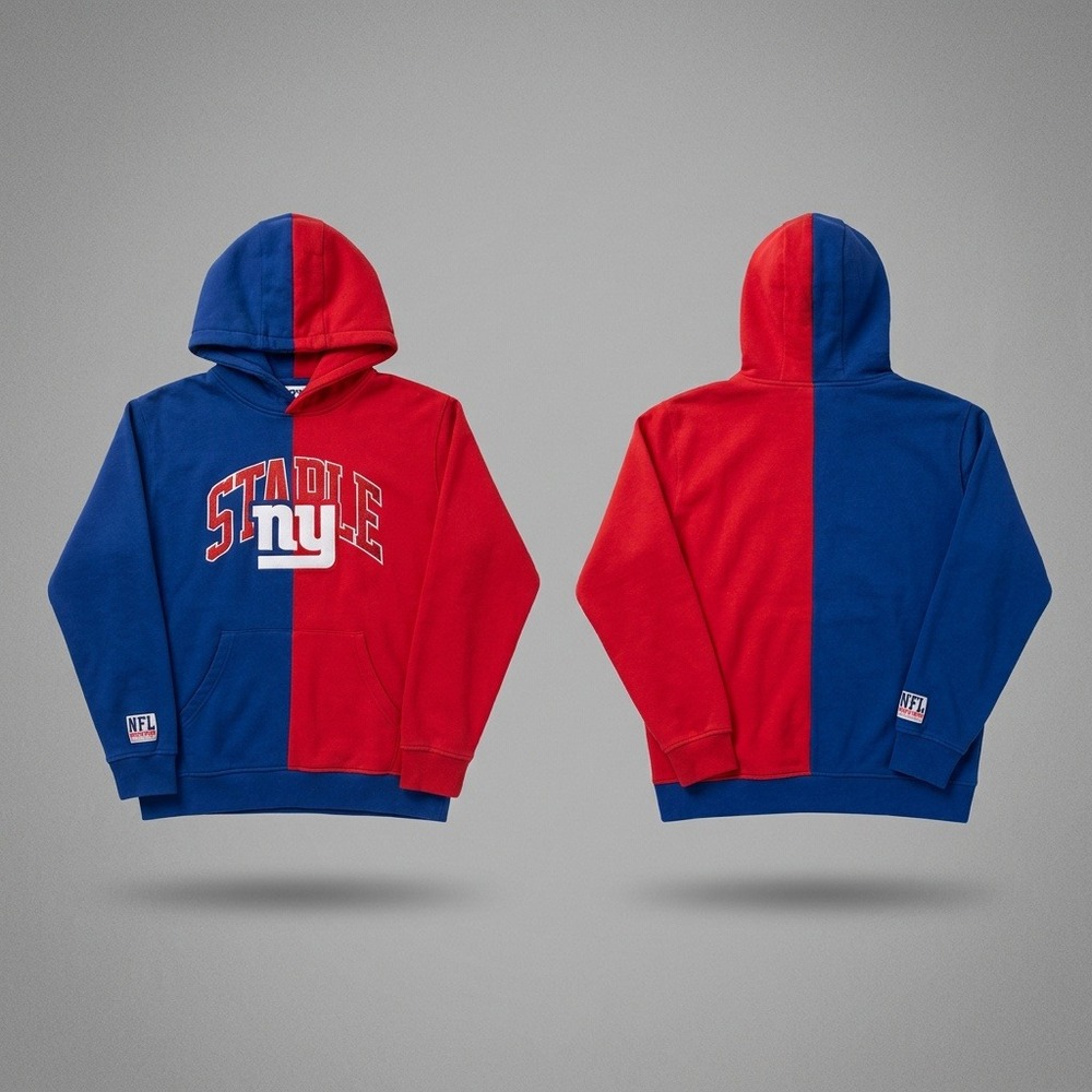 NFL x Staple New York Giants Hoodie Size L Large Split Red Blue Pullover Pigeon